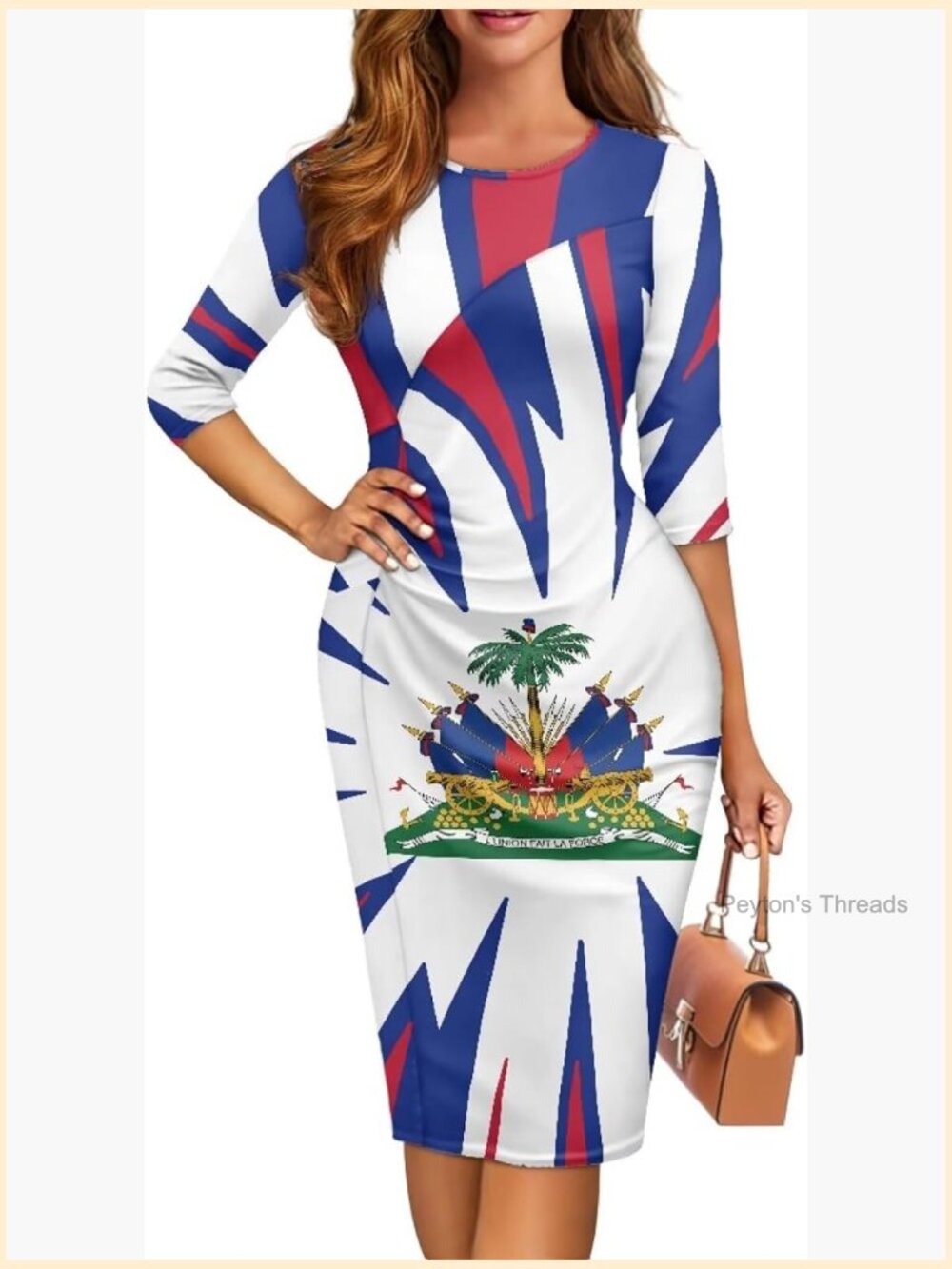 95% Polyester 5% Spandex Pencil Midi Bodycon Dress with 3/4 Sleeves